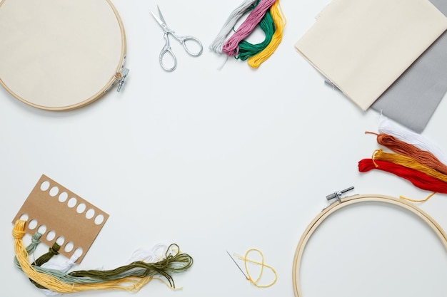 workspace with embroidery tools